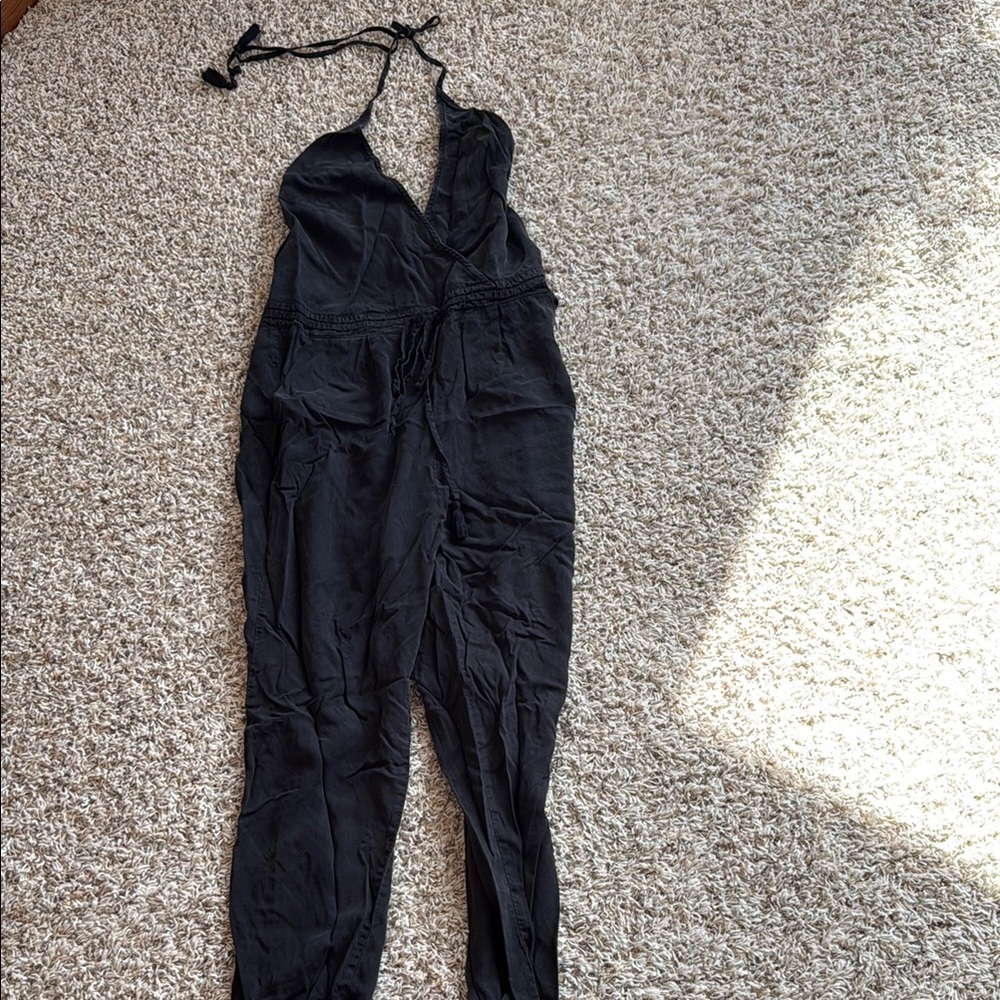Love Stitch Black Halter Jumpsuit with Fitted Waist